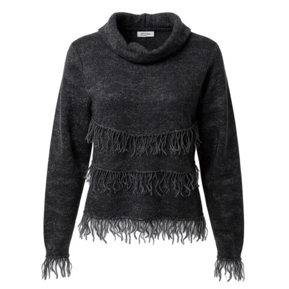 CLAUDE MONTANA Women's Black Lurex Fringed Sweater